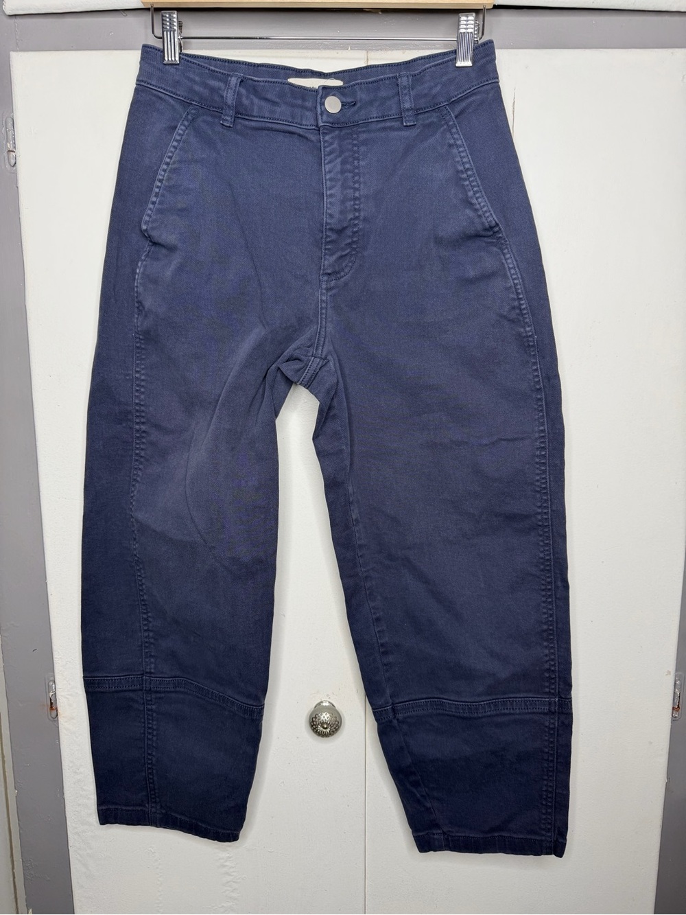 Everlane Women Organic Cotton Utility Barrel Pants Navy Blue High Rise Sz 8